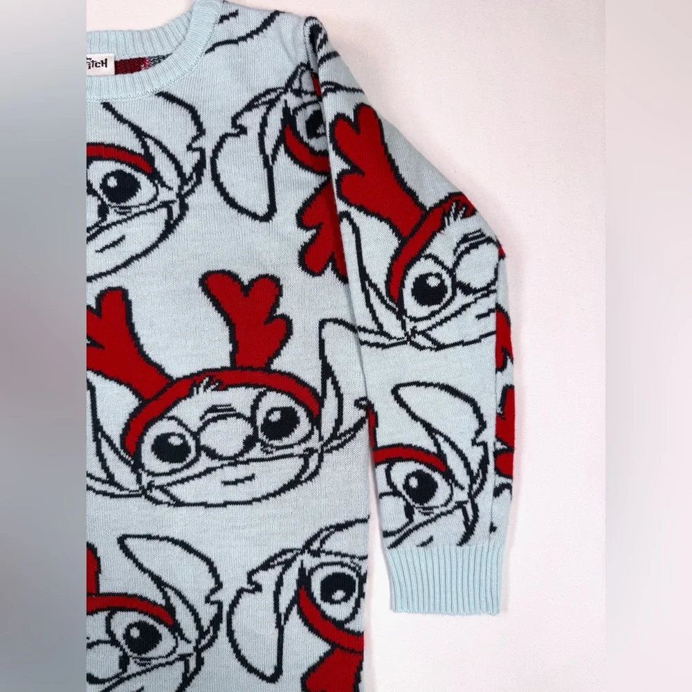 DISNEY LILO & Stitch Girls’ Stitch Printed‎ Knit Sweater Dress Christmas 6/6X